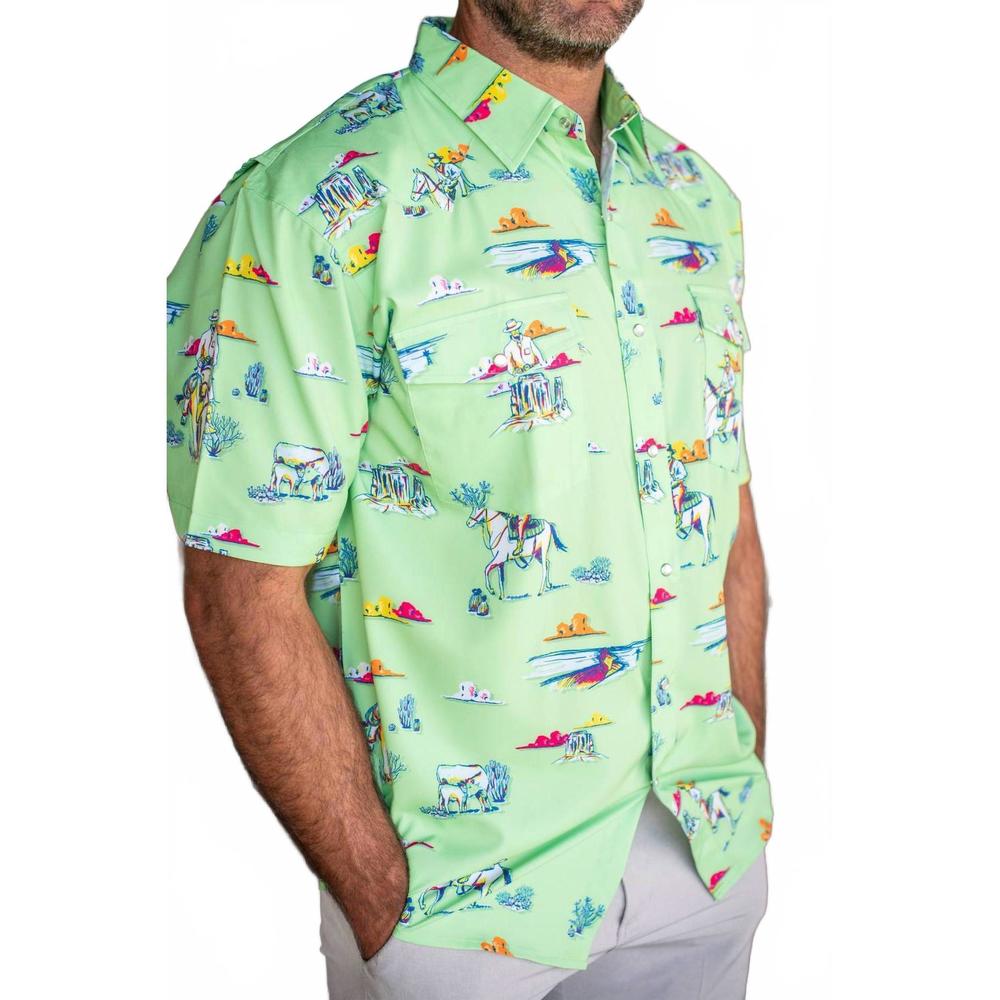 NEW BLUE QUAIL CLOTHING CO. cattle drive pearl snap shirt in green